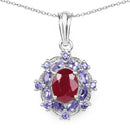 3.22 Carat Genuine Glass Filled Ruby & Tanzanite .925 Sterling Silver Pendant-1