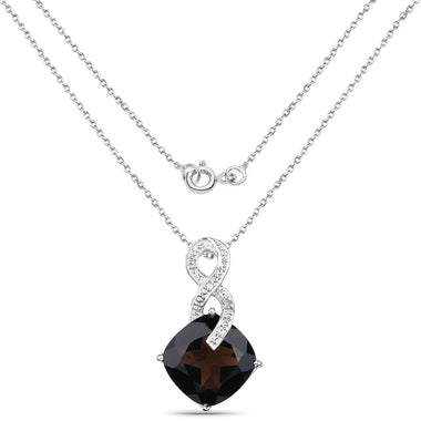 12.36 Carat Genuine Smoky Quartz and White Topaz .925 Sterling Silver Pendant - 0