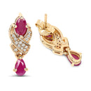 1.12 Carat Genuine Ruby and White Diamond 14K Yellow Gold Earrings-3