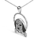 .925 Sterling Silver 1/4 Cttw White and Black Diamond Beagle Dog and Bone Pendant Necklace (I-J Color, I2-I3 Clarity) - 18" Inches-3