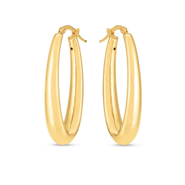 14k Yellow Gold Elongated Oval Hoops - 0