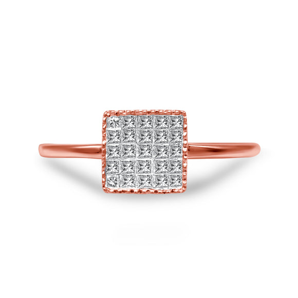 10K Rose Gold 1/3 Cttw Invisible Set Princess Cut Diamond Composite Square Shape Ring for Women (H-I color, I1-I2 clarity) - Size 7