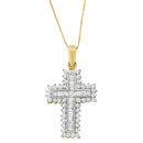 14K Yellow Gold 2.0 Cttw Multi-Row Diamond Cross Pendant Necklace-2