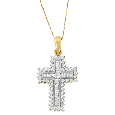 14K Yellow Gold 2.0 Cttw Multi-Row Diamond Cross Pendant Necklace - 0