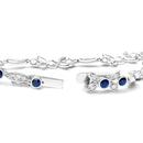 18K White Gold 1 3/4 Cttw Diamond and 3x3mm Round Blue Sapphire Gemstone Floral Link Bracelet (G-H Color, SI1-SI2 Clarity) - Size 7"-3