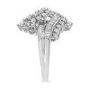 10K White Gold 1/2 Cttw Round and Baguette-Cut "S" Shaped Bypass Cocktail Ring (I-J Color, I1-I2 Clarity) - Size 7-6