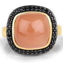 14K Yellow Gold Plated 7.50 ct. t.w. Peach Moonstone and Black Spinel Ring in Sterling Silver-3