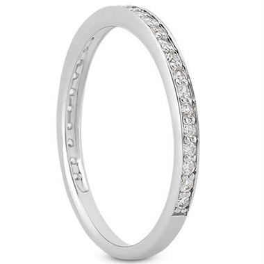14k White Gold Micro-pave Diamond Wedding Ring Band Set 3/4 Around - 0