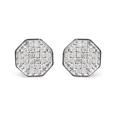 10K White Gold 7/8 Cttw Princess Diamond Composite Octagon Shaped Stud Earrings (I-J Color, I1-I2 Clarity)