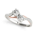Two Stone Diamond Ring with Curved Band in 14k White And Rose Gold (5/8 cttw)-1