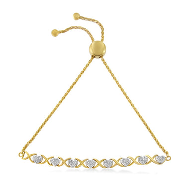 10K Yellow Gold over .925 Sterling Silver 1/10 Cttw Diamond Heart and X-Link 6â€-9â€ Adjustable Bolo Bracelet (H-I Color, I2-I3 Clarity) - 0