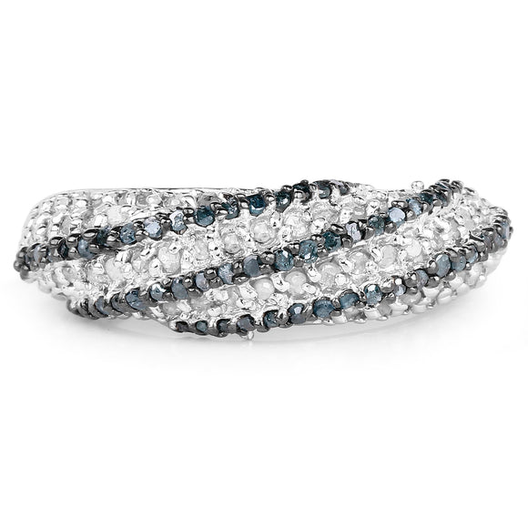 1.25 Carat Genuine Blue Diamond & White Diamond .925 Sterling Silver Ring