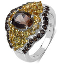 2.56 Carat Genuine Smoky Quartz & Citrine .925 Sterling Silver Ring-2