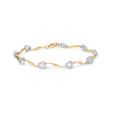 10k Two-Tone Gold 1/3 Cttw Diamond Pave Set Heart S-Link 7.25" Bracelet (I-J Color, I2-I3 Clarity)