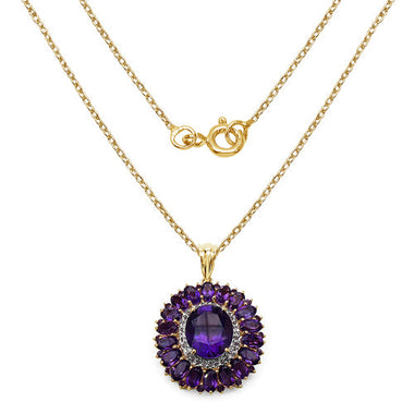 14K Yellow Gold Plated 8.55 Carat Genuine Amethyst & White Topaz .925 Sterling Silver Pendant - 0
