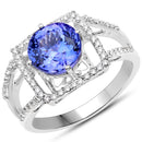 14K White Gold 3.26 Carat Genuine Tanzanite and White Diamond Ring-1