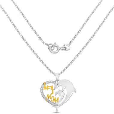 Two Tone Plated 0.14 Carat Genuine White Diamond .925 Sterling Silver Pendant - 0