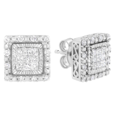 10K White Gold 1/2 cttw Invisible Set Princess-Cut Diamond Square Stud Earring (I-J Color, I1-I2 Clarity) - 0