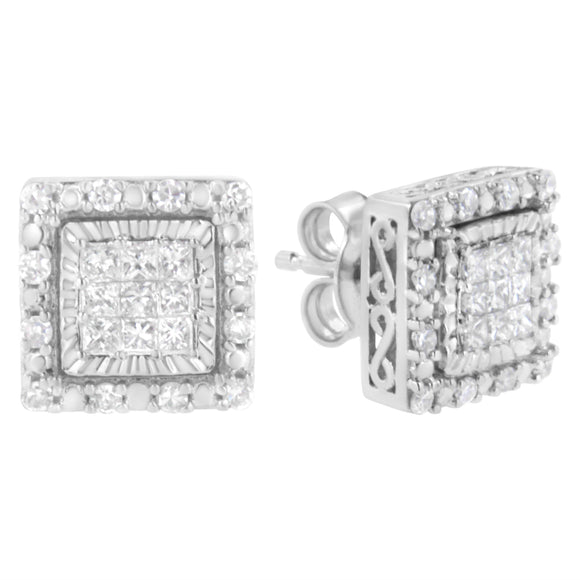 10K White Gold 1/2 cttw Invisible Set Princess-Cut Diamond Square Stud Earring (I-J Color, I1-I2 Clarity)