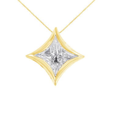 10K White Gold 1/10 Cttw Bezel Set Solitaire Princess Cut Diamond Kite Shaped Pendent Necklace - 18" Inches - 0