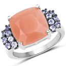 6.18 Carat Genuine Peach Moonstone and Tanzanite .925 Sterling Silver Ring-1