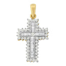 14K Yellow Gold 2.0 Cttw Multi-Row Diamond Cross Pendant Necklace-1