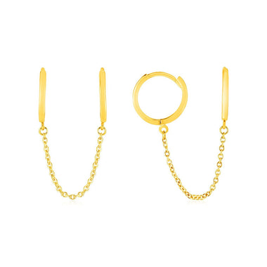 14k Yellow Gold Two Hole Huggie Style Hoop Earrings - 0
