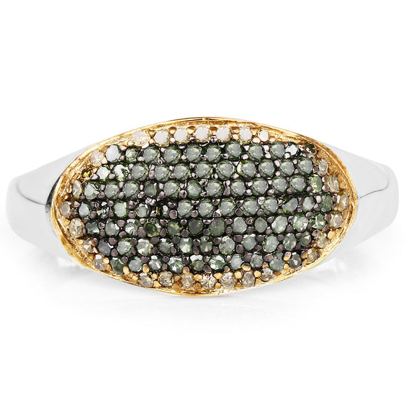 0.45 Carat Genuine Green Diamond and Yellow Diamond .925 Sterling Silver Ring