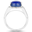 5.52 Carat Genuine Lapis and White Zircon .925 Sterling Silver Ring-2