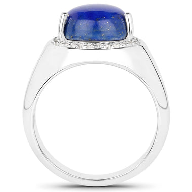 5.52 Carat Genuine Lapis and White Zircon .925 Sterling Silver Ring - 0