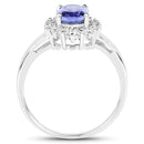 1.45 Carat Genuine Tanzanite and White Zircon .925 Sterling Silver Ring-2