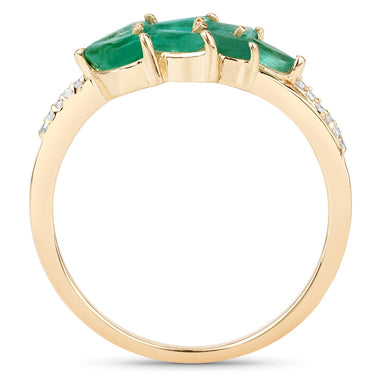 0.68 Carat Genuine Zambian Emerald and White Diamond 14K Yellow Gold Ring - 0