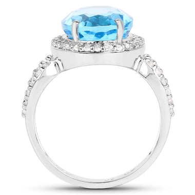 6.03 Carat Genuine Swiss Blue Topaz & White Topaz .925 Sterling Silver Ring - 0