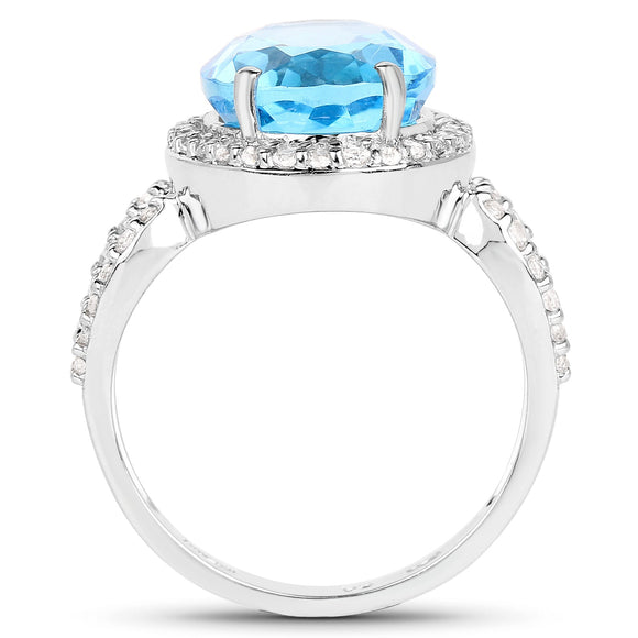 6.03 Carat Genuine Swiss Blue Topaz & White Topaz .925 Sterling Silver Ring