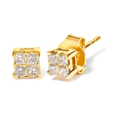 14K Yellow Gold 1/4 Cttw Invisible Set Princess-Cut Diamond Square Stud Earring (J-K Color, I1-I2 Clarity) - 0