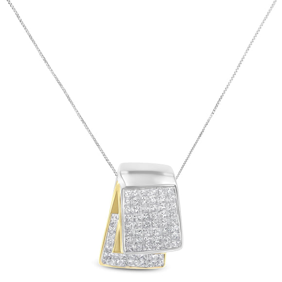 14K White and Yellow Gold 2.0 Cttw Princess Cut Diamond Two Tone Foldover Box Pendant 18â€ Box Chain Necklace (H-I Color, SI1-SI2 Clarity)