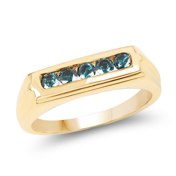 14K Yellow Gold Plated 0.40 Carat Genuine Blue Diamond .925 Sterling Silver Ring
