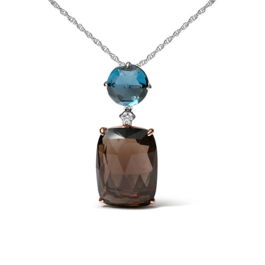 18K Rose and White Gold Diamond Accent and London Blue Topaz and Cushion Cut Smoky Quartz Gemstone Dangle Drop 18" Pendant Necklace (G-H Color, SI1-SI2 Clarity) - 0