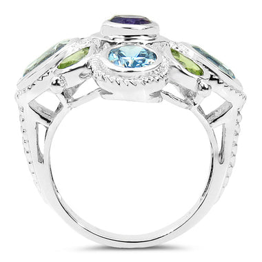 5.13 Carat Genuine Amethyst , Blue Topaz & Peridot .925 Sterling Silver Ring - 0