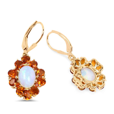 14K Yellow Gold Plated 5.42 Carat Genuine Ethiopian Opal, Citrine and White Topaz .925 Sterling Silver Earrings - 0