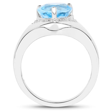 2.23 Carat Genuine Swiss Blue Topaz and White Topaz .925 Sterling Silver Ring - 0