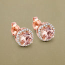 0.93 Carat Genuine Morganite and White Diamond 14K Rose Gold Earrings-4