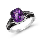 2.87 Carat Genuine Amethyst and Black Diamond .925 Sterling Silver Ring-1