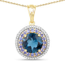 "5.10 Carat Genuine London Blue Topaz, Tanzanite and White Topaz .925 Sterling Silver Pendant-1