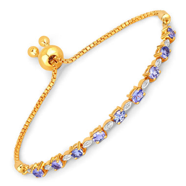 1.56 Carat Genuine Tanzanite and White Diamond .925 Sterling Silver Bracelet