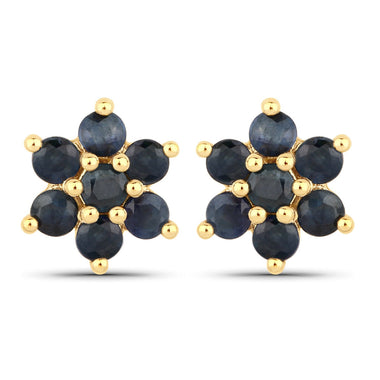 0.84 Carat Genuine Blue Sapphire 10K Yellow Gold Earrings - 0