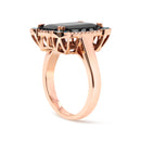 14K Rose Gold 15x10 MM Emerald-Cut Black Onyx and 1/5 Cttw Blue and White Diamond Halo Cocktail Ring (G-H Color, SI1-SI2 Clarity)- Size 7-3