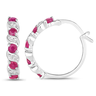 1.38 Carat Genuine Ruby and White Topaz .925 Sterling Silver Earrings - 0
