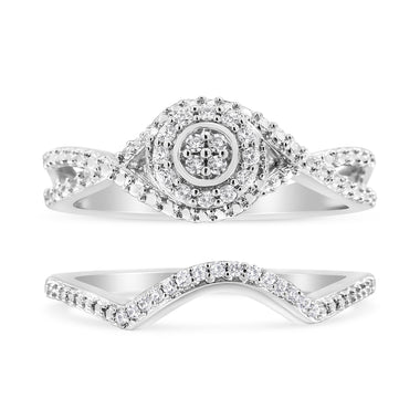 .925 Sterling Silver 1/6 Cttw Diamond Composite Halo and Split Shank Bridal Set Ring and Band  (I-J Color, I3 Clarity) - Size 7 - 0