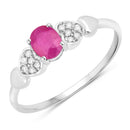 0.36 Carat Genuine Ruby and White Diamond 14K White Gold Ring-1